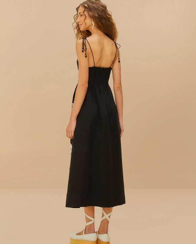 Black Richelieu Laces Cup Midi Dress