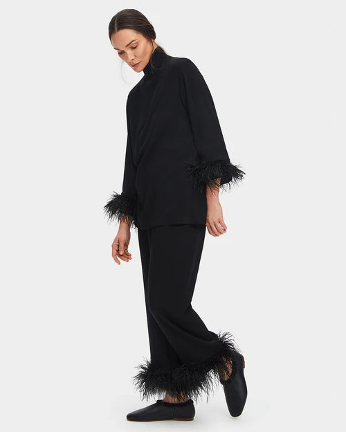 Black Tie Pajama with Detachable Feathers in Black