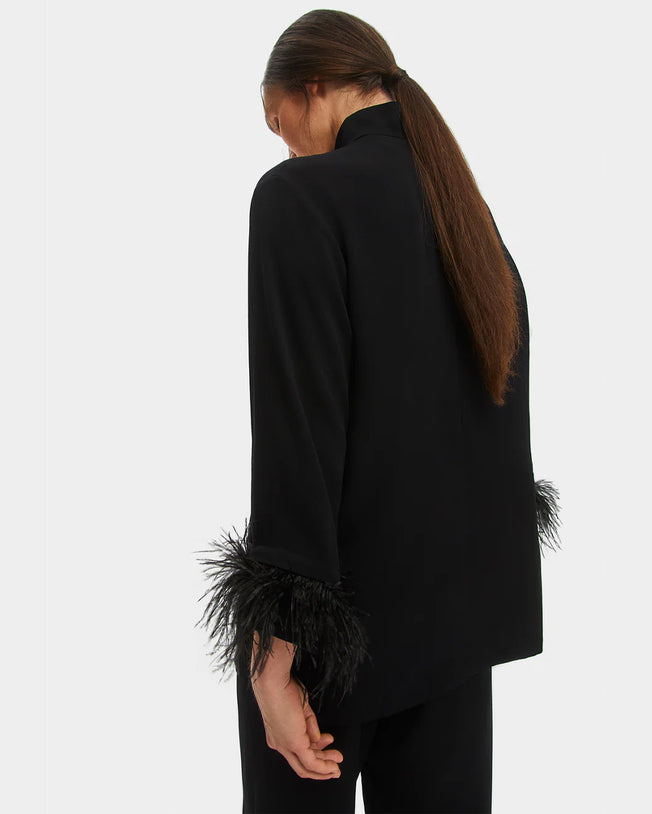 Black Tie Pajama with Detachable Feathers in Black