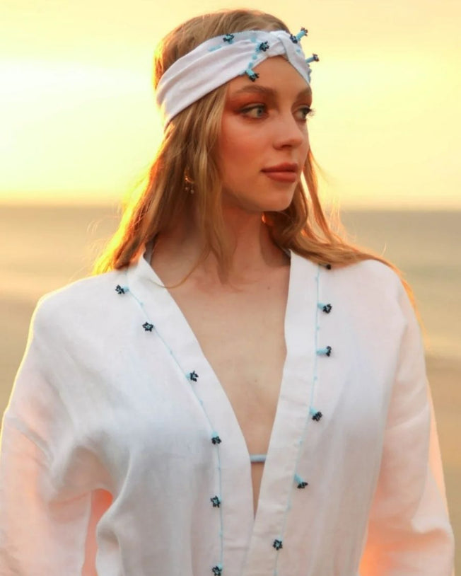 Blue Hyacinth Linen Headband White