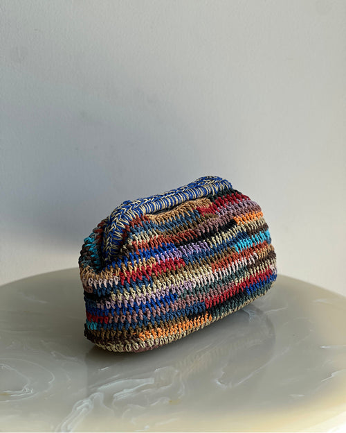 Hand-Crocheted Recta Cotton Bag in Blue with Multicolors