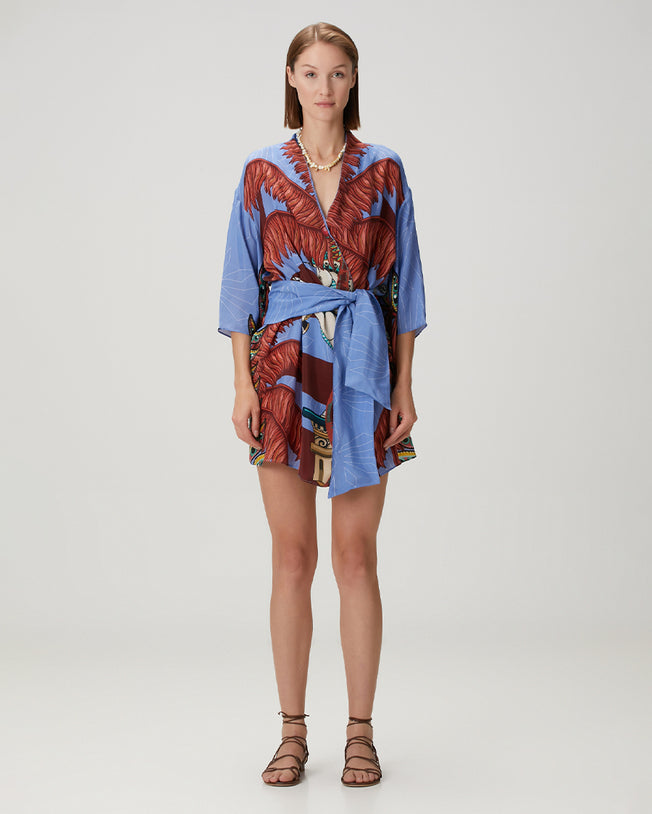Bria Purple Short Kimono Dress with Belt
