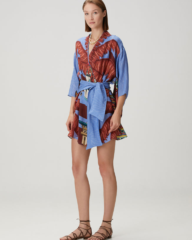 Bria Purple Short Kimono Dress with Belt
