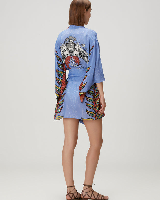 Bria Purple Short Kimono Dress with Belt