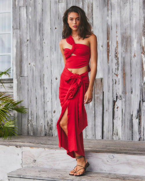 Brick Red Indian Gauze Harlow Top & Zarah Skirt
