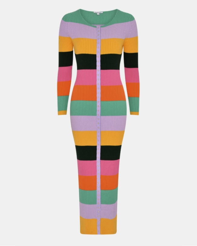 Paisley rib knit midi dress bright stripe