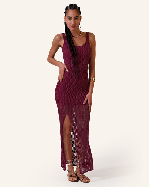 Burgundy Crochet Maxi Dress Lined