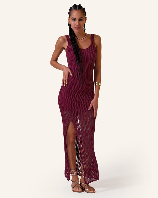 Burgundy Crochet Maxi Dress Lined