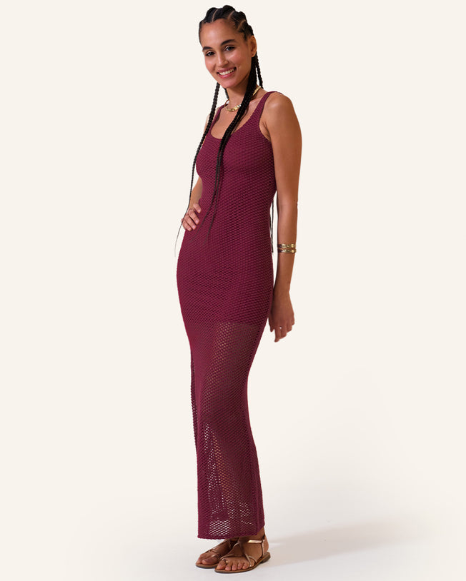 Burgundy Crochet Maxi Dress Lined