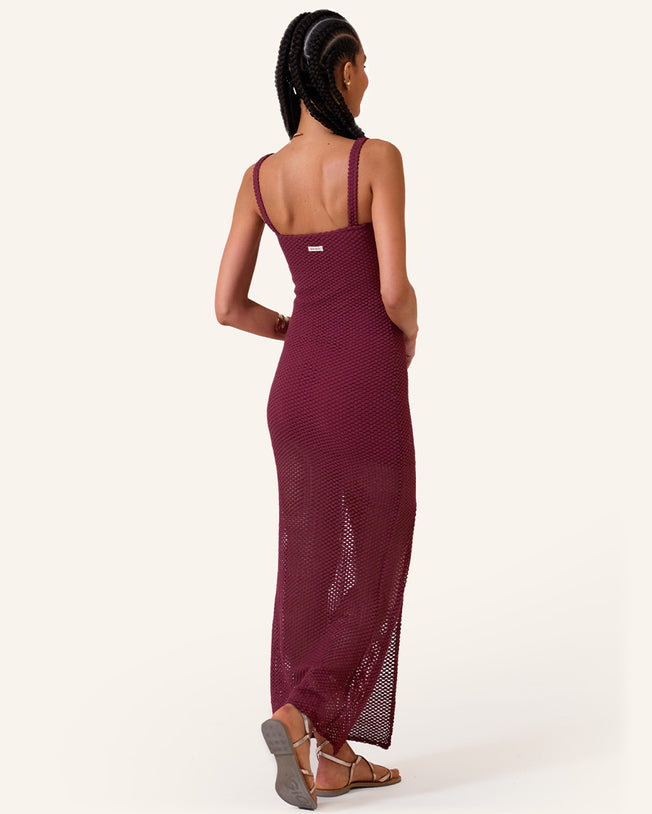 Burgundy Crochet Maxi Dress Lined