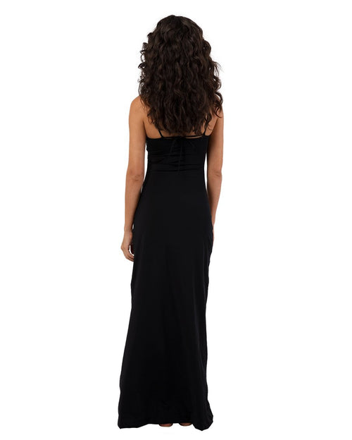 Long dress with a 3 d flower-black