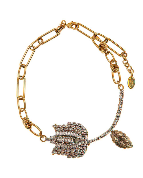 Clear crystals and antique gold necklaces