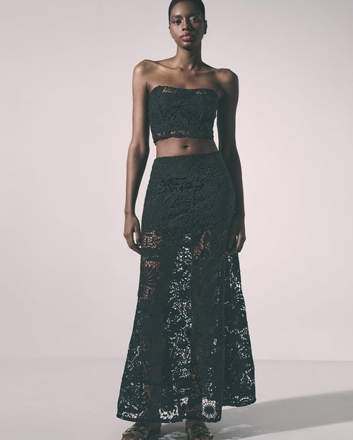 Calista Guipur Top and Skirt Black Set