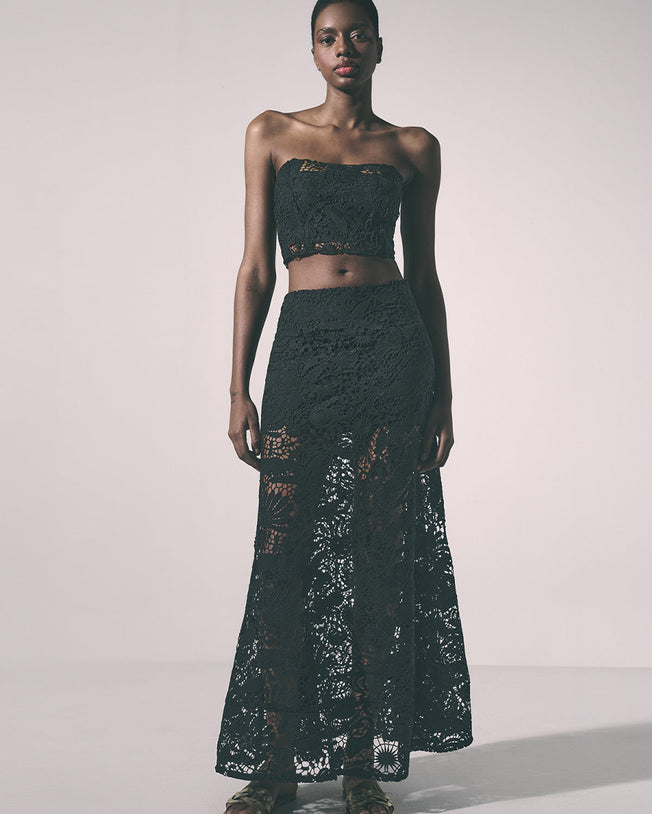 Calista Guipur Top and Skirt Black Set