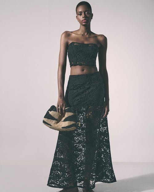 Calista Guipur Top and Skirt Black Set