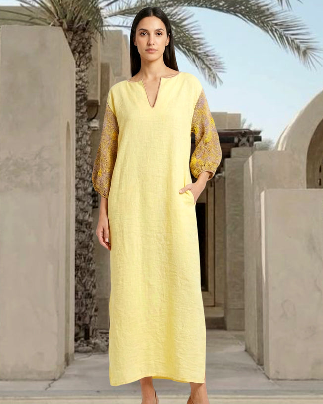 Carolina Yellow Linen Maxi Dress