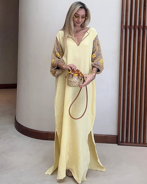 Carolina Yellow Linen Maxi Dress