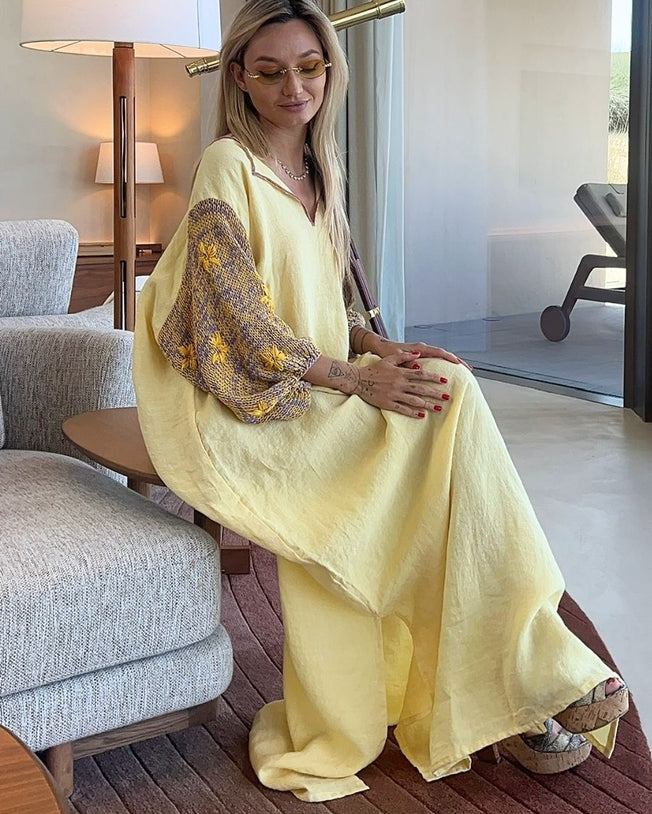 Carolina Yellow Linen Maxi Dress