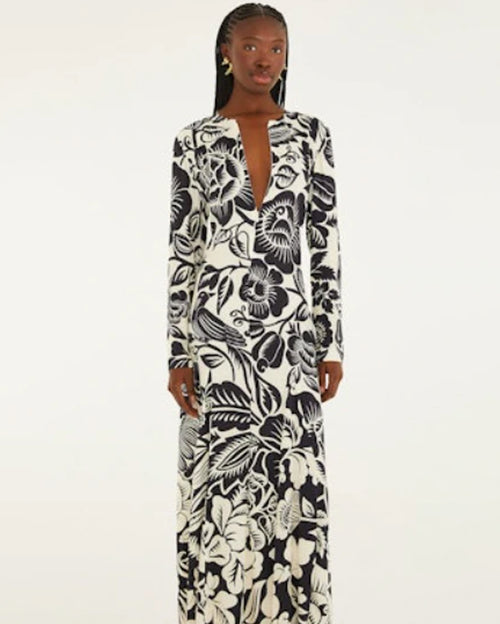 Cashews and Birds Winter White Maxi Dress