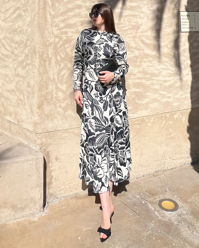 Cashews and Birds Winter White Maxi Dress