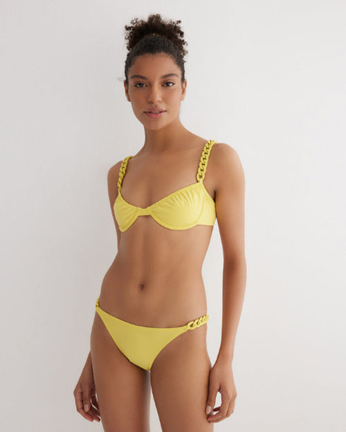 Chain detailed u-front bikini top & bottom set in Yellow