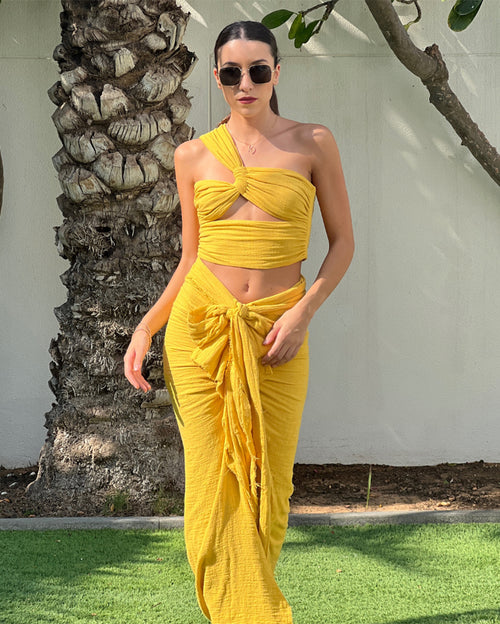 Chartreuse Indian Gauze Harlow Top & Zarah Skirt