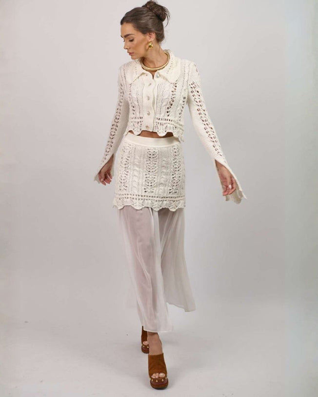 Clara Virginia Short Cardigan & Maxi Skirt Set - White
