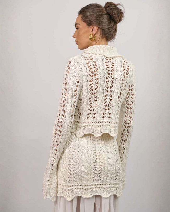 Clara Virginia Short Cardigan & Maxi Skirt Set - White