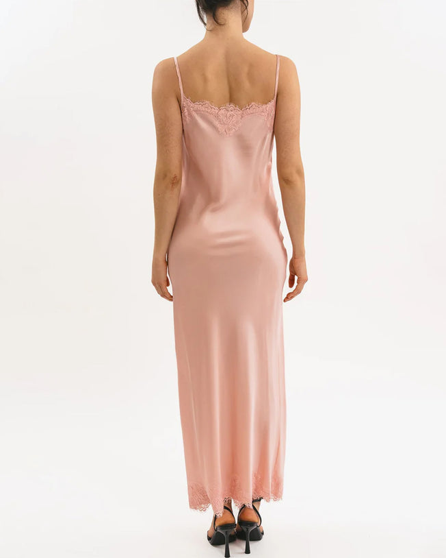 satin rose lace long slip dress Floral Warehouse Rose Satin Tie Strap Lace Detail Midi Slip Dress