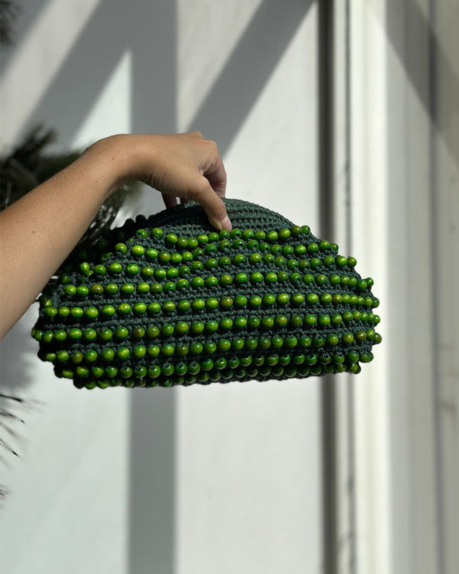 Clutch Bag Green & Green Beads