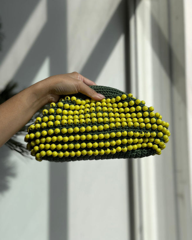 Clutch Bag Green & Yellow Beads