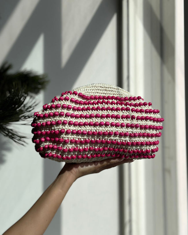 Clutch Bag White & Pink Beads