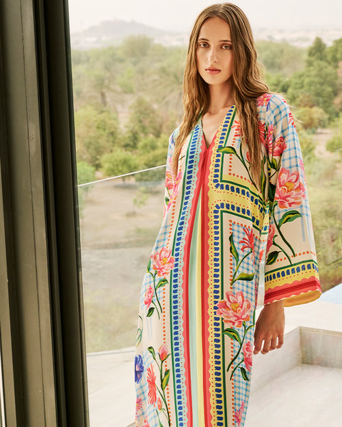Coco Kaftan Botanical & Geometric Print