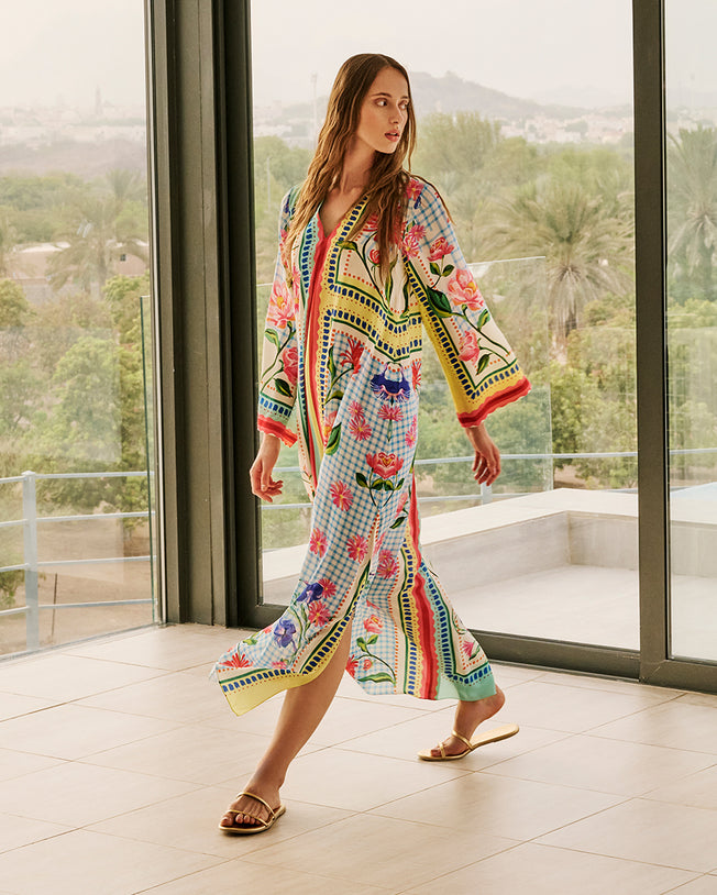 Coco Kaftan Botanical & Geometric Print