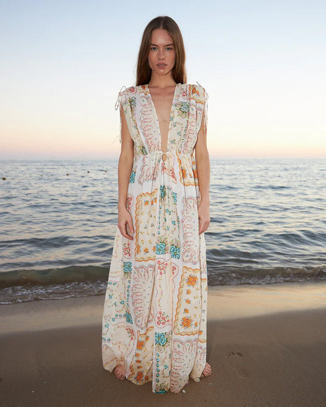 Cotton Tissue Handkerchief Printed Maxi Dress