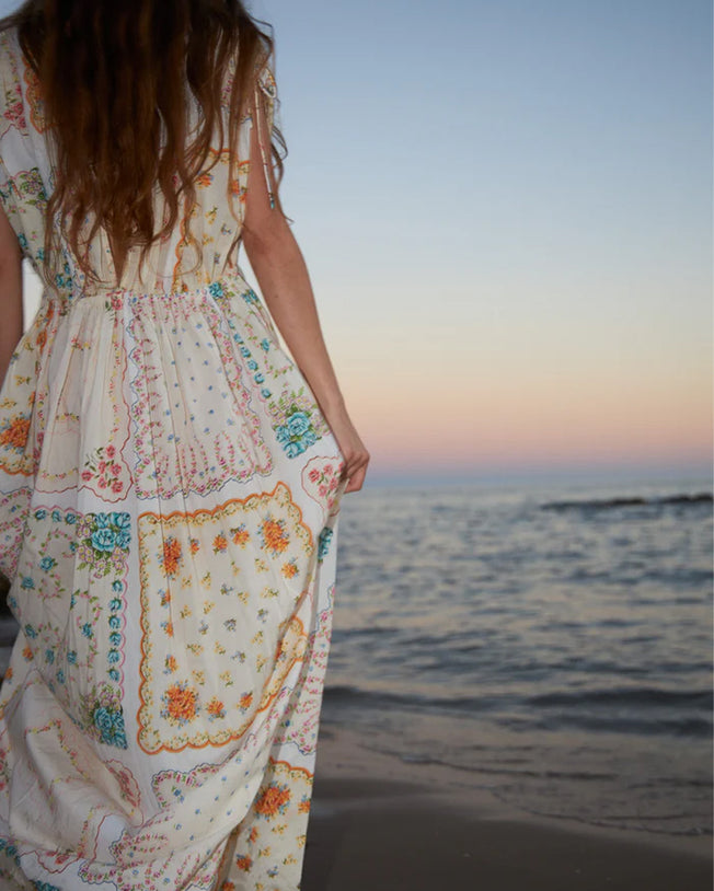 Cotton Tissue Handkerchief Printed Maxi Dress