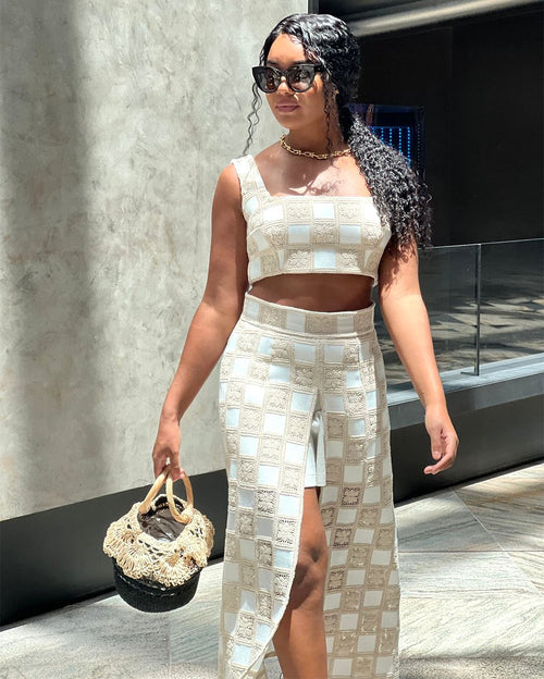 Crochet crop top and skirt set