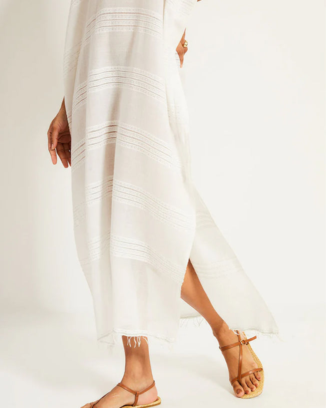 Dalila V-Neck Long Kaftan Dress in Abira White