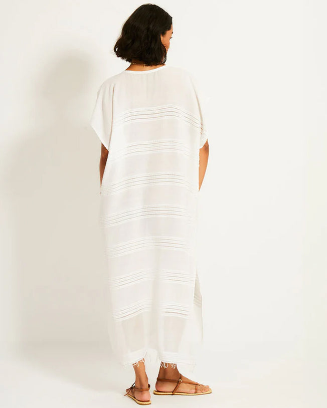 Dalila V-Neck Long Kaftan Dress in Abira White