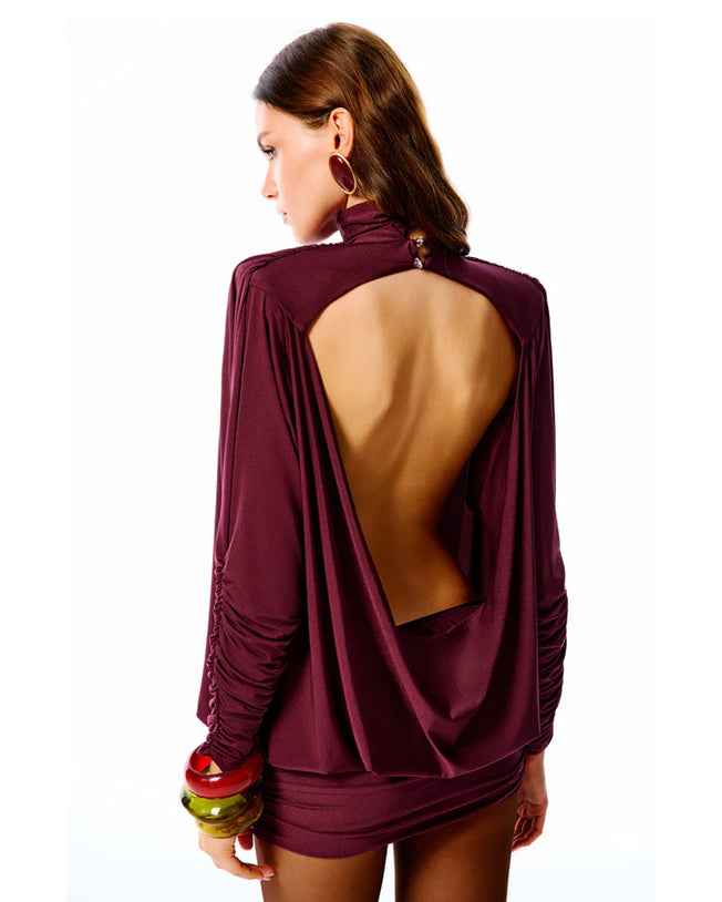 Devon Backless Mini Dress Burgundy