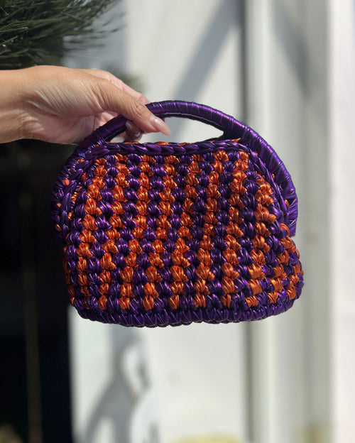 Duo-Color Grand Galactica Metallic Rope Orange Purple Basket Bag