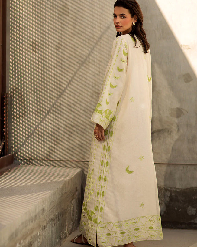 Dahlia Kaftan - Sage Green and Beige Embroidered Maxi Dress