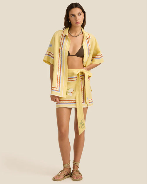 Darcy Shirt and Zuri Mini Skirt Charm Embroidery Linen Set