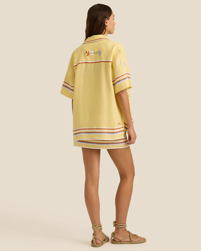Darcy Shirt and Zuri Mini Skirt Charm Embroidery Linen Set