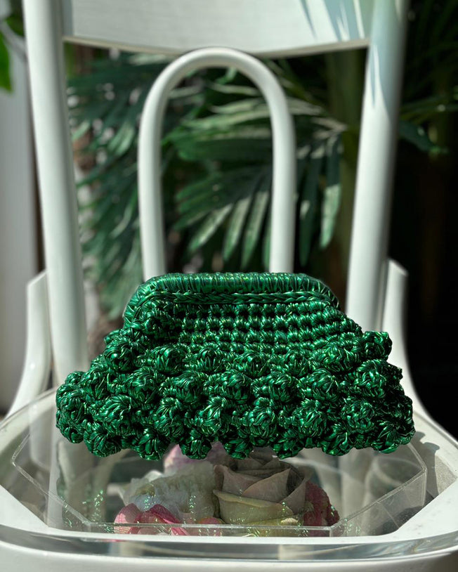 Popcorn Metallic Handmade Rectangular Dark Green Bag