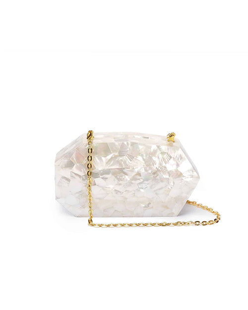 Diamond Honeycomb Mop Clutch Mother of Pearl with Hidden Closure