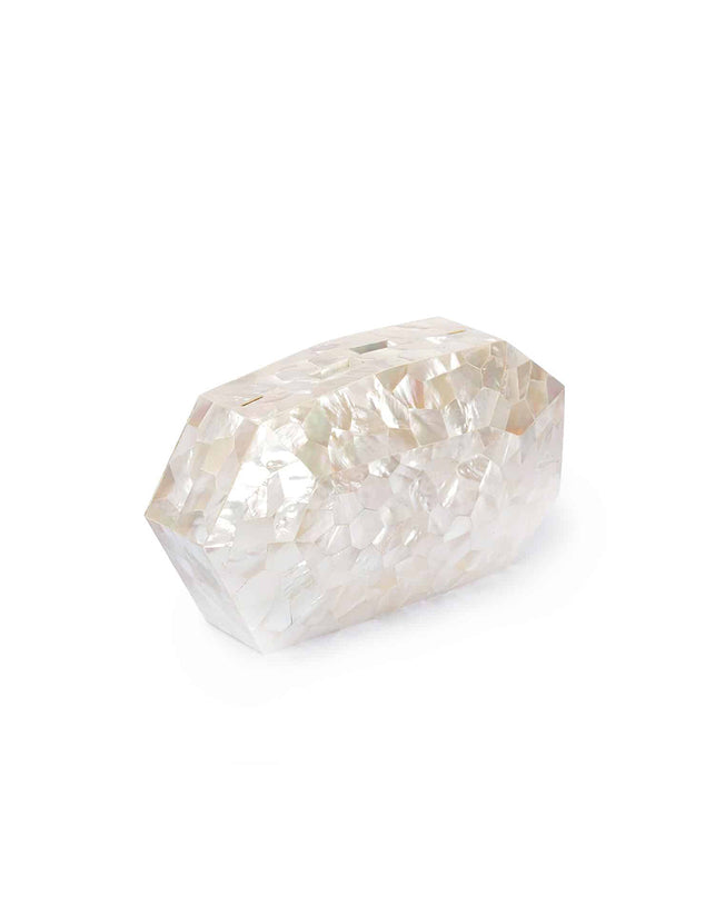 Diamond Honeycomb Mop Clutch Mother of Pearl with Hidden Closure