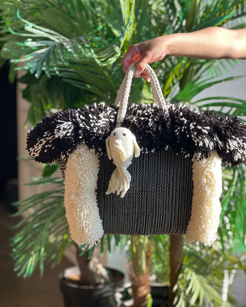 Dokuma Recycled Cotton Basket Bag With Playful Loose Pompoms And Hand-Knit Charm