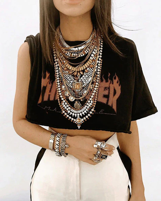 DREW - Brass with Black Nickel & Copper Plating Necklace with Layered Design and Tonal Swarovski Crystals