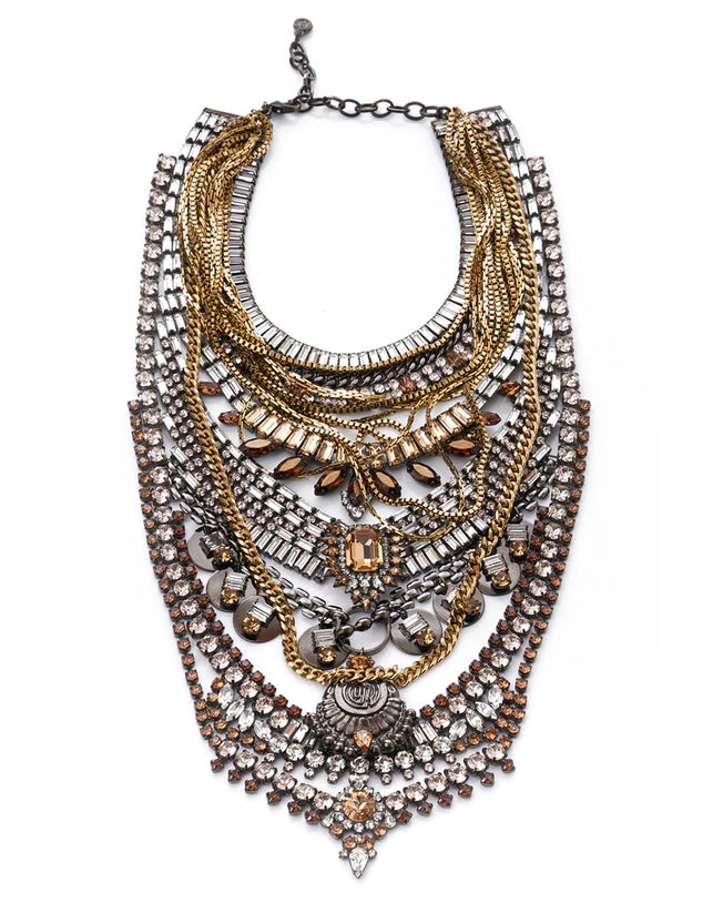 DREW - Brass with Black Nickel & Copper Plating Necklace with Layered Design and Tonal Swarovski Crystals